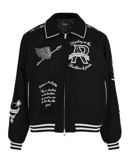 Represent Black Cherub Logo Wool-blend Varsity Jacket for men