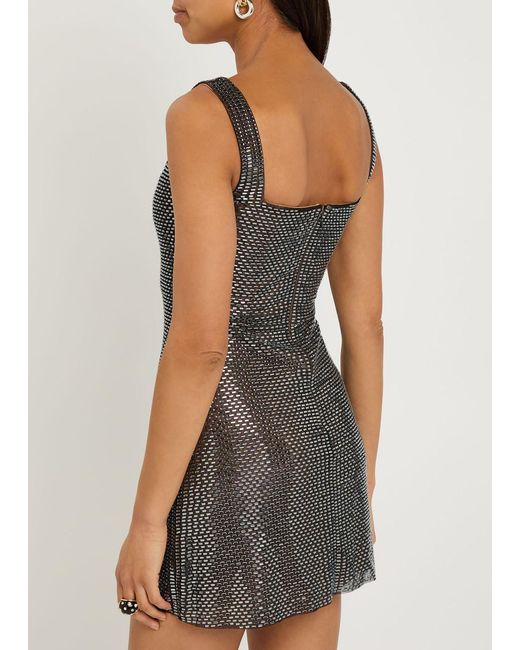 Self-Portrait Brown Rhinestone-Embellished Mesh Mini Dress
