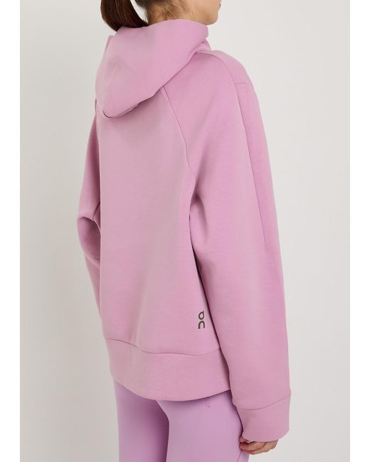 On Shoes Pink Focus Tech Hooded Cott-Blend Sweatshirt