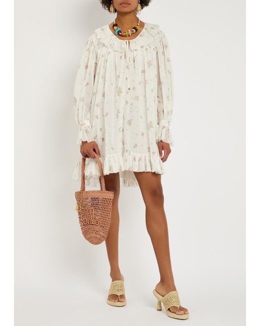 Chloé White Floral-Print Cotton Mini Dress