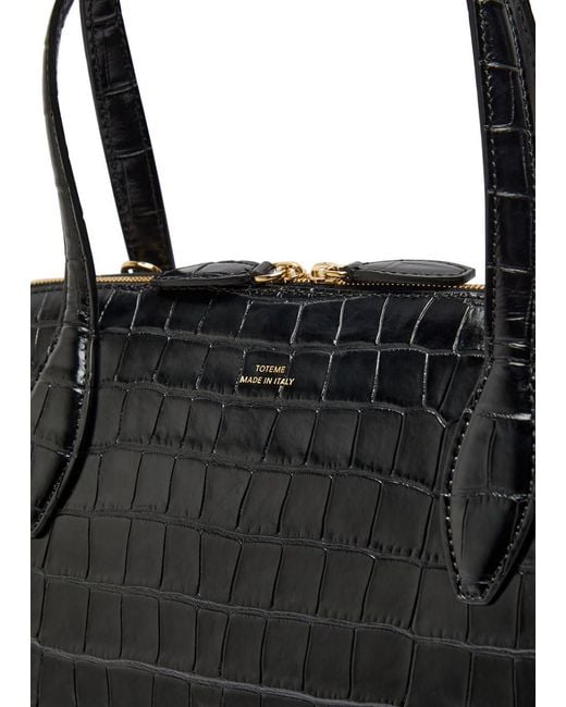 Totême  Black Lounge Medium Crocodile-Effect Leather Top Handle Bag