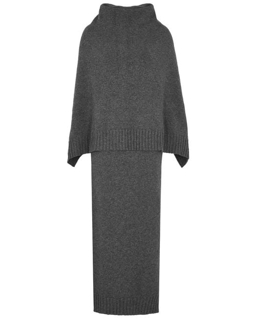 Jil Sander Gray Cape-effect Wool-blend Maxi Dress