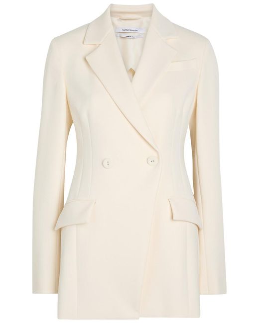 Another Tomorrow Natural Double-Breasted Fitted Jersey Blazer