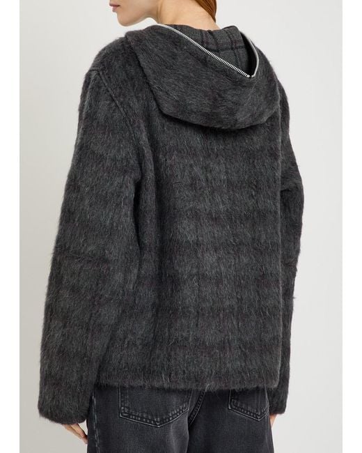 Our Legacy Black Checked Zip-Through Brushed Wool-Blend Jumper