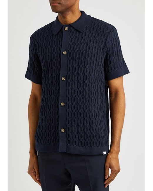 Les Deux Blue Garrett Cable-Knit Cotton Shirt for men