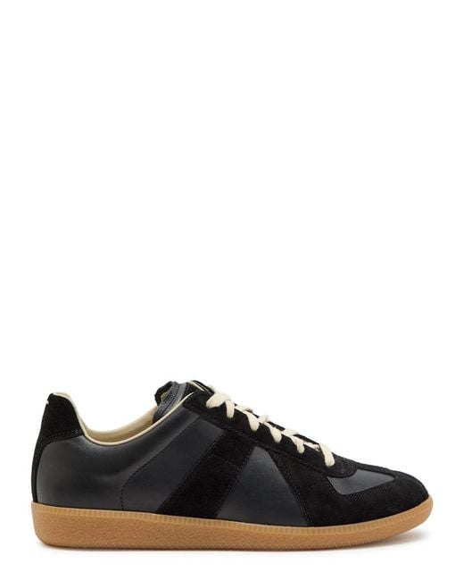 Maison Margiela Black Replica Panelled Leather Sneakers for men