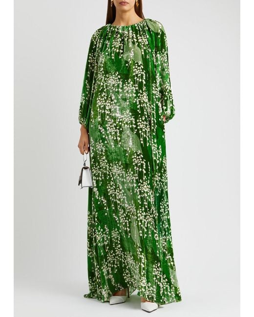 BERNADETTE Green Georgina Floral-print Velvet Maxi Dress
