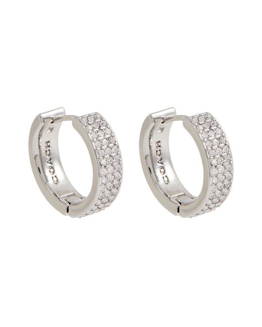 COACH White Crystal-embellished Hoop Earrings