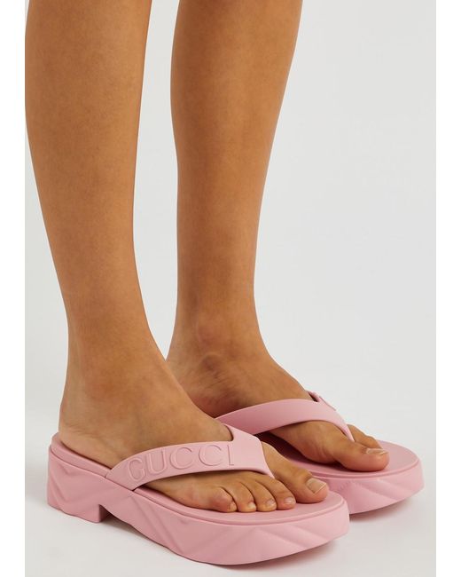 Gucci Pink 50 Logo-embossed Rubber Thong Sandals