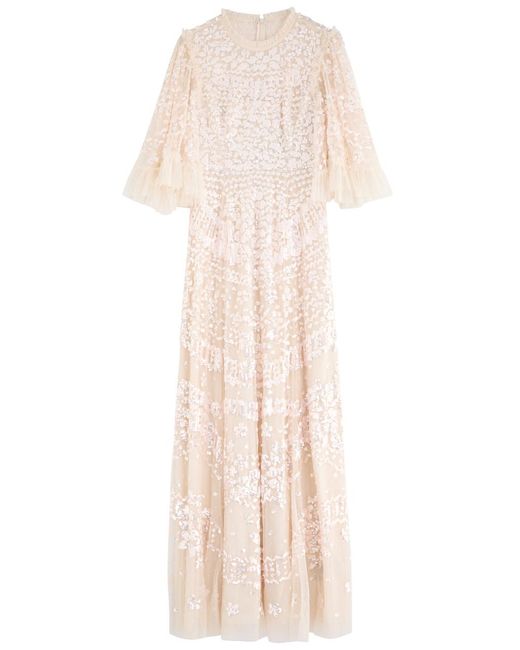 Needle & Thread Natural Anais Sequin-Embellished Tulle Gown
