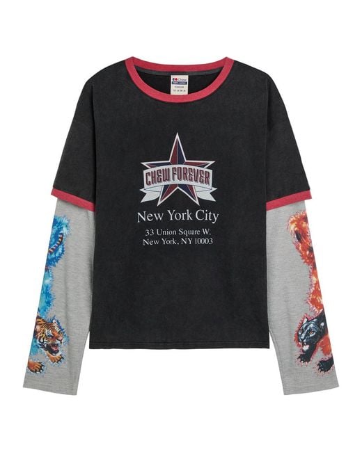 Chew Forever Black Tommy Ringer Printed Long Sleeve Cotton T-Shirt for men
