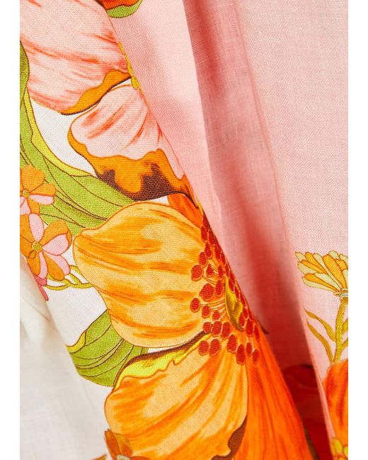 ALÉMAIS Orange Silas Floral-print Linen Shirt