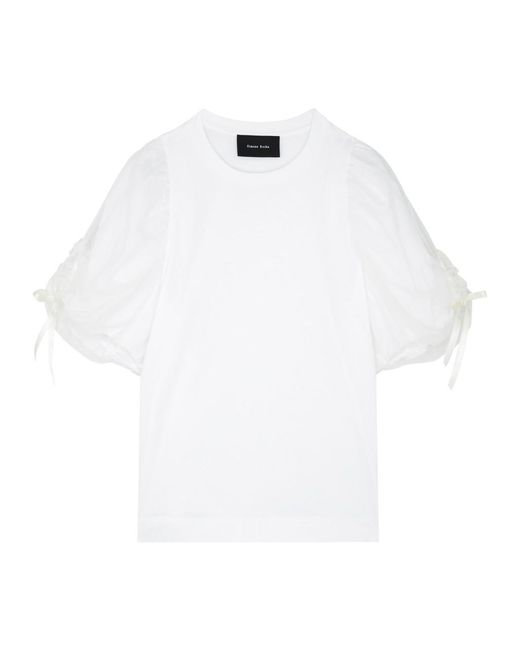 Simone Rocha White Bow-embellished Cotton And Tulle T-shirt