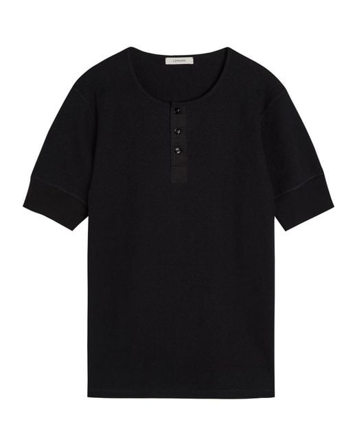 Lemaire Black Ribbed Cotton-Blend Henley T-Shirt for men