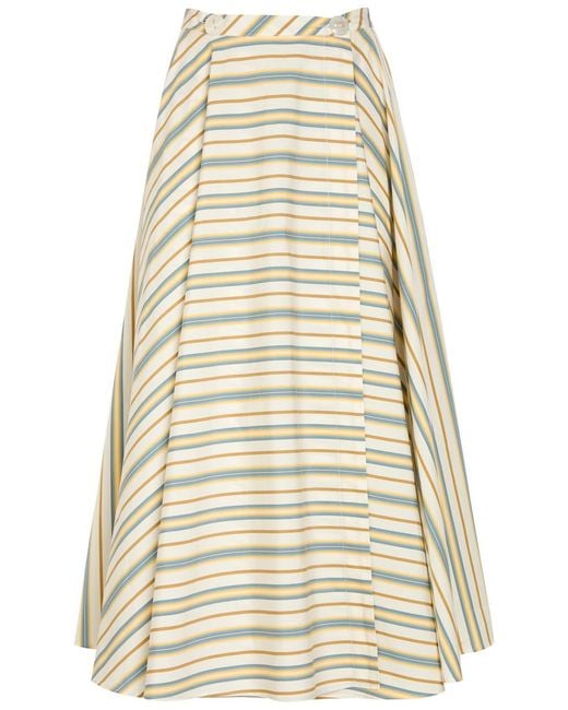 Thierry Colson Natural Audrey Striped Cotton Midi Wrap Skirt