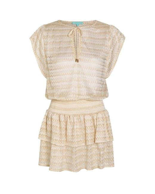 Melissa Odabash Natural Remi Metallic-Knit Mini Cover-Up Dress