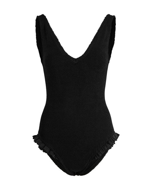 Hunza G Black Lisa Ruffled Seersucker Swimsuit