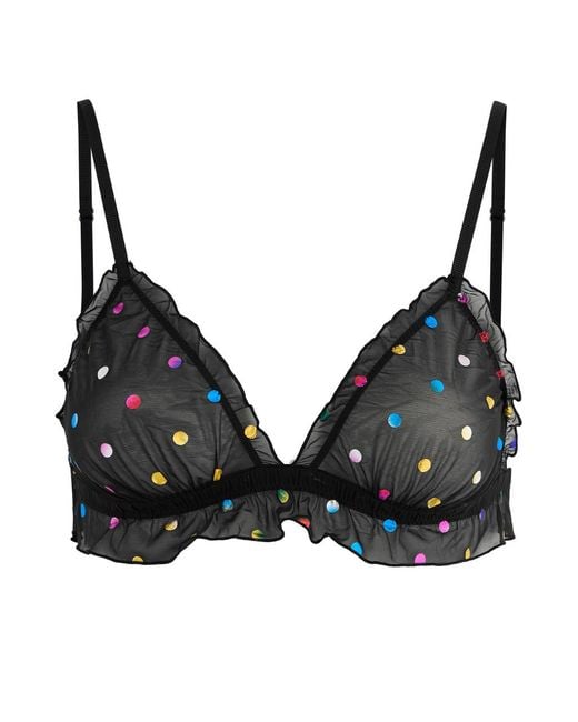 LoveStories Black Reggipetto Polka Dot Mesh Bra