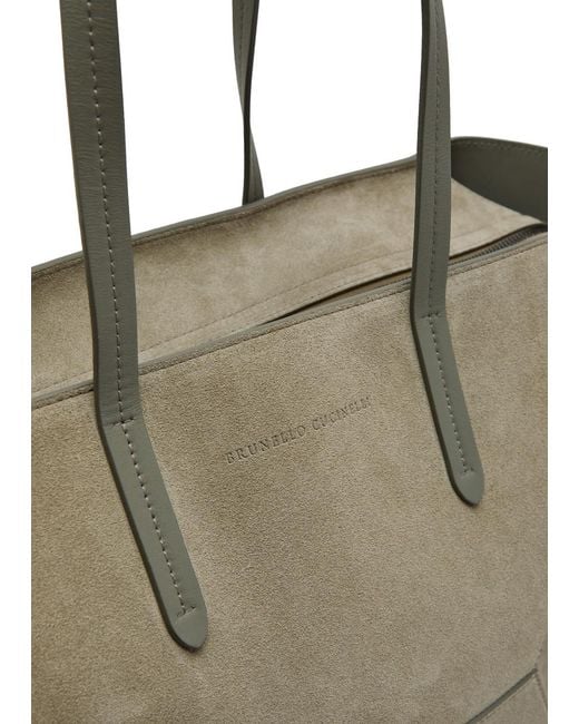 Brunello Cucinelli Gray Bead Medium Suede Tote Bag