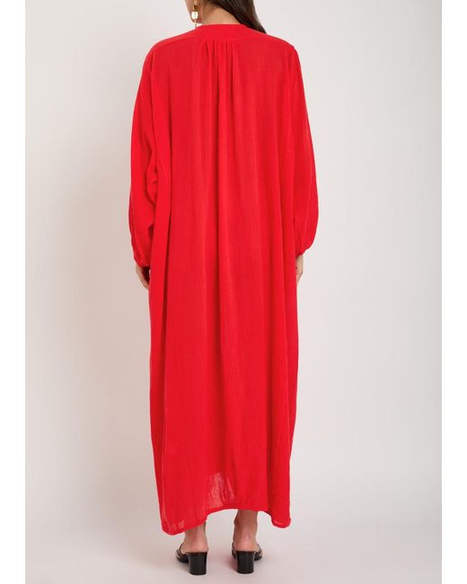 Les Vacances d'Irina Red Hazy Nipple Pleated Cotton Midi Dress