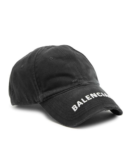 Balenciaga Black Logo-embroidered Distressed Cotton Cap for men