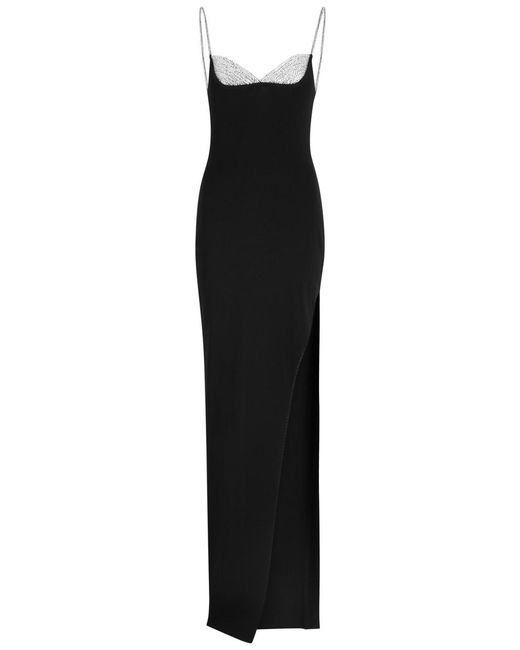 Balmain Black Crystal-Embellished Stretch-Knit Gown