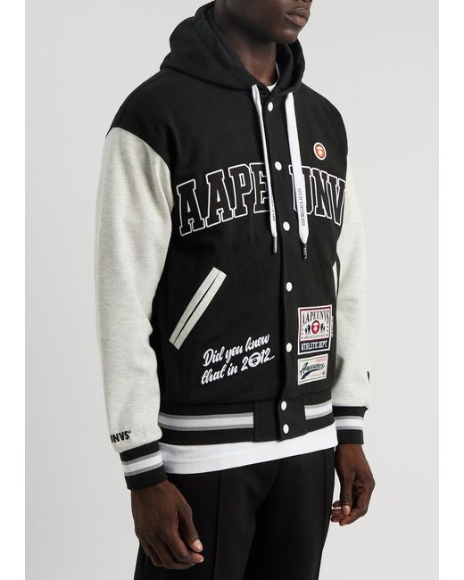 Aape Black Logo Hooded Jersey Varsity Jacket for men