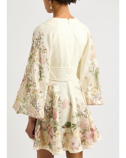 Zimmermann Natural Waverly Floral-Print Linen Mini Dress