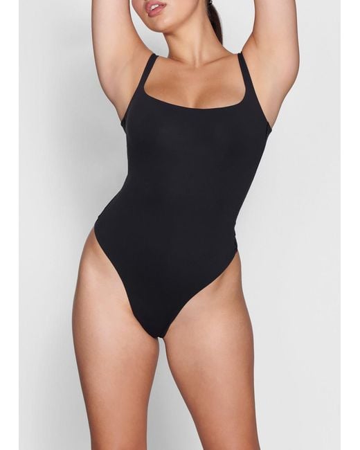 Skims Black Square Neck Stretch-Jersey Bodysuit