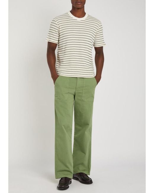 Percival Green Herringbone Straight-Leg Stretch-Cotton Trousers for men