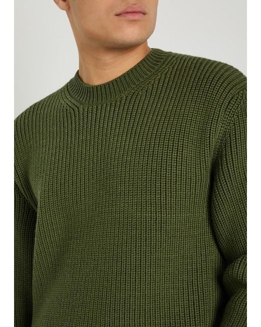 Tom Ford Green Ribbed Crew-Neck Wool Jumper for men
