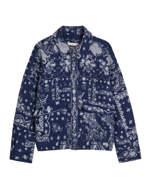Free People Blue Bandana-Jacquard Cotton Overshirt