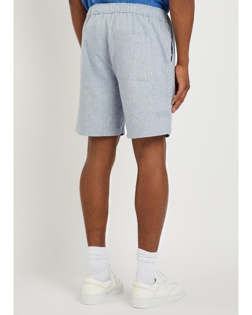 Wax London Blue Kurt Striped Cotton And Linen-Blend Shorts for men