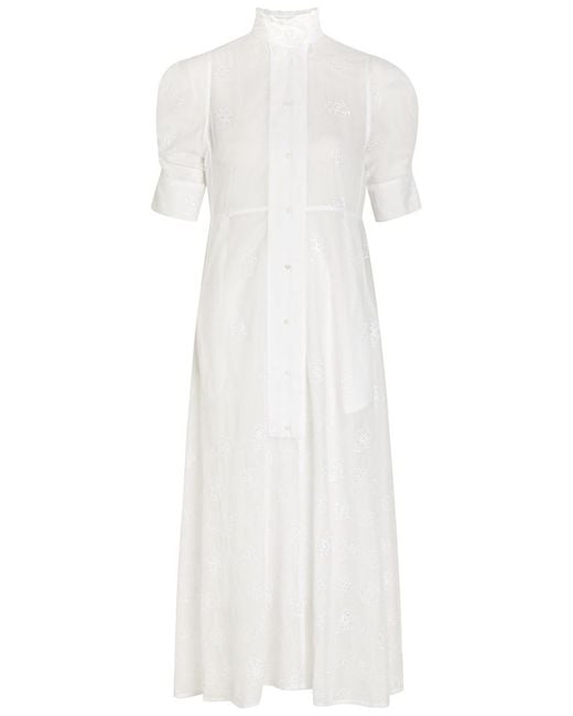 Thierry Colson White Venetia Embroidered Cotton Midi Shirt Dress