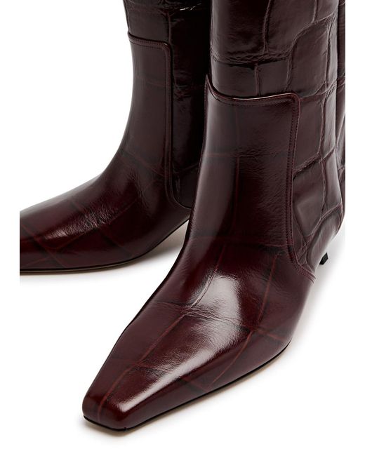 Paris Texas Brown Bettina 55 Crocodile-Effect Leather Knee-High Boots