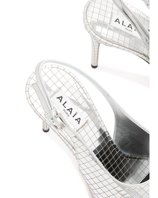 Alaïa White Art Deco 90 Metallic Leather Slingback Pumps