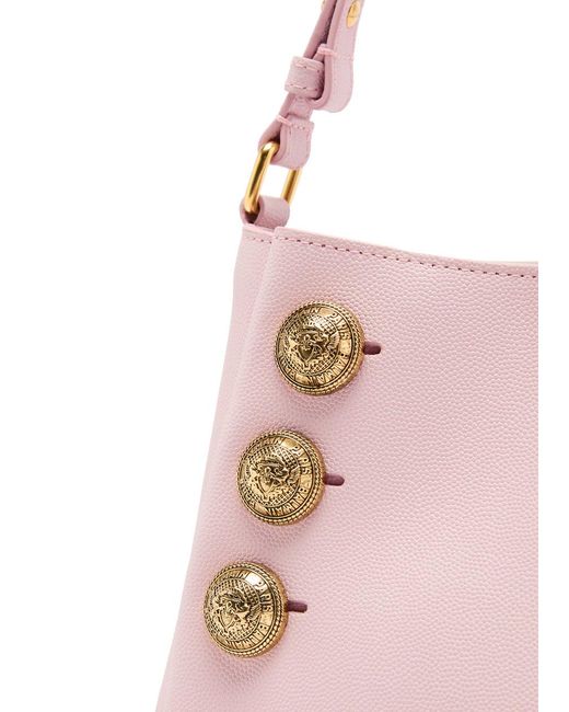 Balmain Pink Emblème Leather Shoulder Bag