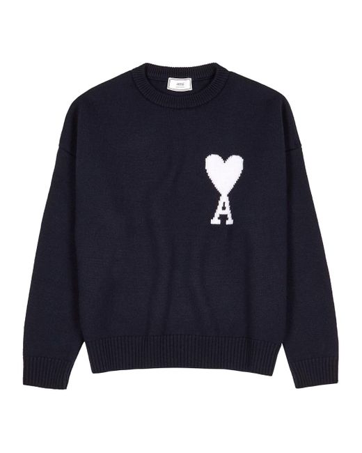 AMI Blue Navy Oversize Ami De Coeur Sweater for men