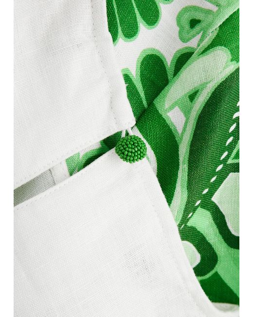 Farm Rio Green Color Festival Cropped Linen Top