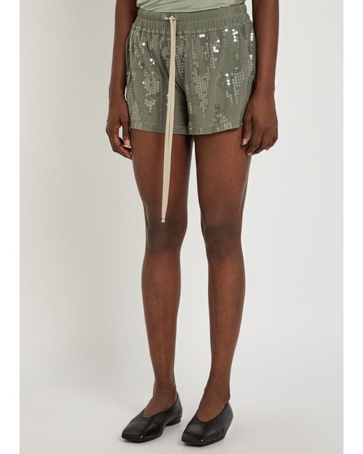 Rick Owens Green Ricamati Embellished Stretch-Tulle Shorts