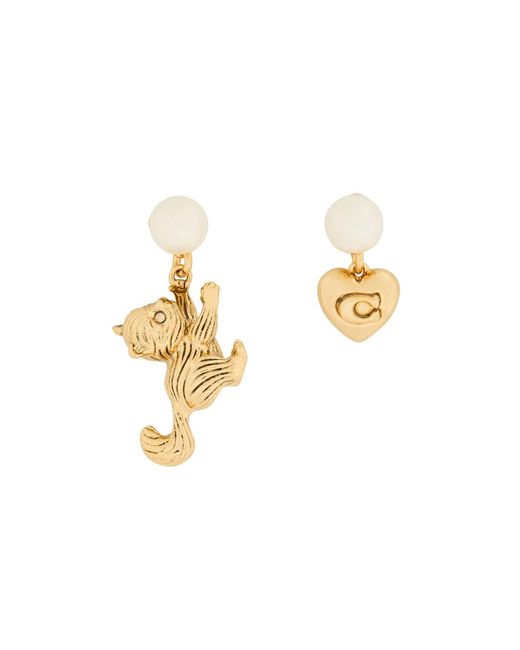 COACH White Mismatched Faux Embellished Hoop Earrings