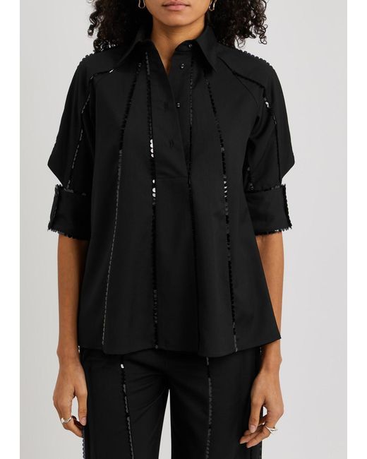 LOVEBIRDS Black Sparkle Sequin-embellished Twill Shirt