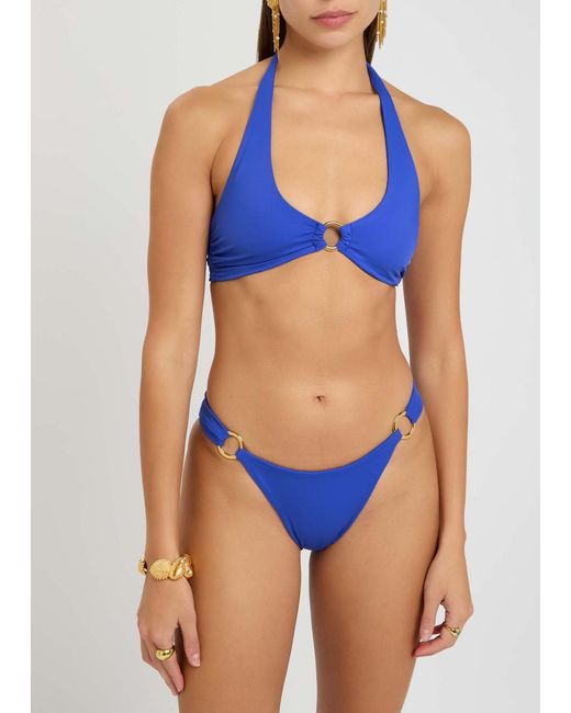 Away That Day Blue Lido Unidici Scoop Neck Designer Bikini, Ivory, M