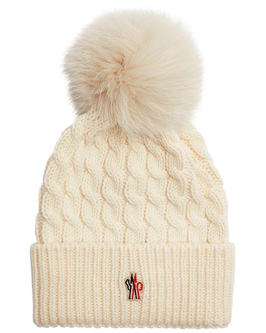 Moncler Natural Pompom Cable-knit Wool Beanie