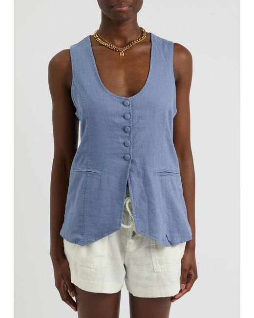 Free People Blue Millie Linen-Blend Waistcoat