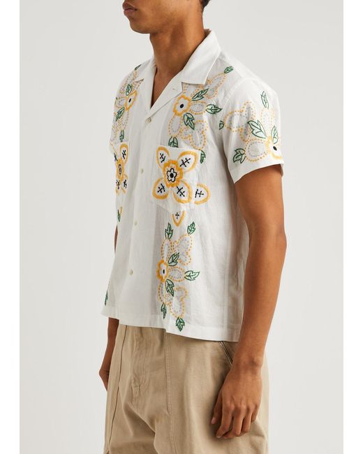 Bode White Buttercup Floral-embroidered Cotton Shirt for men