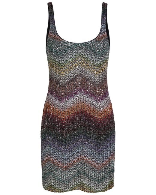 Missoni Gray Sequin-Embellished Zigzag Metallic-Knit Mini Dress