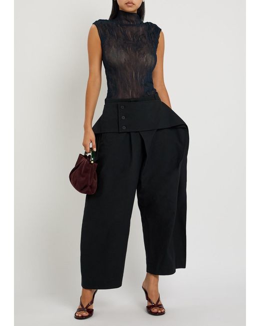 Issey Miyake Blue Twist Pleated Semi-Sheer Chiffon Top