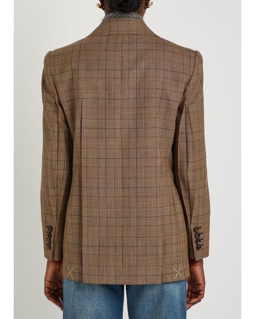 Chloé Brown Checked Double-Breasted Wool Blazer