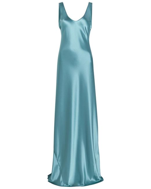 Galvan Blue Valletta Satin Maxi Dress